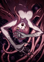 Rule 34 | 1girl, breasts, cthulhu mythos, cthuluka, cthylla, hair over one eye, highres, iga tomoteru, large breasts, long hair, megurine luka, monster girl, nude, open mouth, pink hair, slit pupils, solo, tentacles, vocaloid, wings, yellow eyes