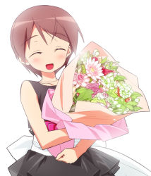 Rule 34 | 1girl, bad id, bad pixiv id, blush, bouquet, brown hair, christiane barkhorn, dress, closed eyes, flower, open mouth, short hair, smile, solo, strike witches, tonbi, world witches series