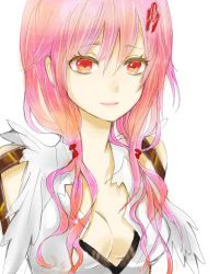 Rule 34 | 10s, 1girl, bare shoulders, breasts, center opening, cleavage, detached sleeves, guilty crown, hair ornament, hairclip, long hair, looking at viewer, pink hair, red eyes, rosette (roze-ko), small breasts, smile, solo, twintails, yuzuriha inori