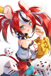 Rule 34 | 1girl, absurdres, animal ears, asymmetrical sleeves, bare shoulders, blue eyes, bow, breasts, cheese, collar, dice, dice hair ornament, food, from side, hair ornament, hakos baelz, highres, holocouncil, hololive, hololive english, ijac ray, jewelry, key, key necklace, looking at viewer, medium breasts, midriff, mouse (animal), mouse ears, mouse girl, mouse tail, mousetrap, multicolored hair, necklace, open mouth, sharp teeth, smile, spiked collar, spikes, streaked hair, tail, tail bow, tail ornament, teeth, upper body, virtual youtuber