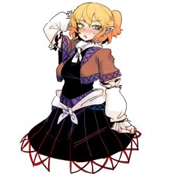 Rule 34 | 1girl, blush, detached sleeves, green eyes, highres, mizuhashi parsee, no legs, nyong nyong, one-hour drawing challenge, pointy ears, scratching head, short hair, solo, touhou