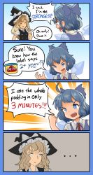 Rule 34 | ..., 2girls, absurdres, ahoge, blonde hair, blue dress, blue eyes, blue hair, bow, braid, cirno, color drain, comic, confused, dress, english text, excited, hair bow, hat, highres, kirisame marisa, meme, multiple girls, pompmaker1, teeth, touhou, upper teeth only, witch hat, yellow eyes