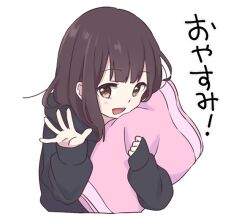 Rule 34 | 1girl, black hoodie, brown hair, hood, hoodie, long sleeves, nanase kurumi (menhera-chan), pomu (joynet), solo