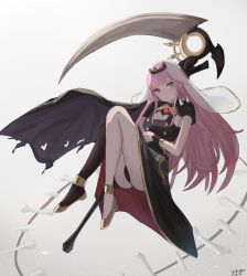 Rule 34 | 1girl, absurdres, belt, black legwear, black panties, blush, bone, breasts, cleavage, gem, glowing, gold, gold trim, high heels, highres, holding, holding scythe, holding weapon, hololive, hololive english, jeze, long hair, mori calliope, panties, parted lips, pink eyes, pink hair, scythe, solo, spikes, tiara, torn, torn clothes, underwear, veil, virtual youtuber, weapon