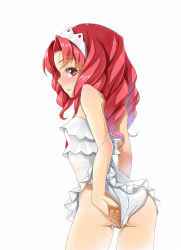 Rule 34 | 1girl, akagi towa, ass, casual one-piece swimsuit, female focus, flat ass, go! princess precure, highres, long hair, one-piece swimsuit, partially visible vulva, precure, red eyes, red hair, solo, swimsuit, taiyaki a