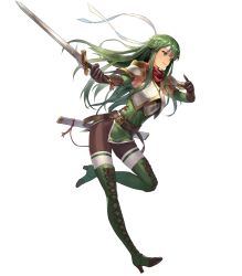 Rule 34 | 1girl, armor, belt, boots, breastplate, cross-laced footwear, cuboon, dress, elbow gloves, female focus, fire emblem, fire emblem: mystery of the emblem, fire emblem heroes, full body, gloves, green eyes, green footwear, green hair, green thighhighs, headband, highres, holding, holding sword, holding weapon, lace-up boots, long hair, matching hair/eyes, nintendo, official art, palla (fire emblem), pantyhose, short dress, shoulder pads, solo, sword, thigh boots, thighhighs, transparent background, weapon