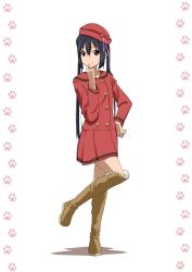 Rule 34 | 1girl, black hair, boots, brown eyes, hat, k-on!, knee boots, long hair, nakano azusa, oku no shi, solo, twintails