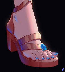 Rule 34 | 1girl, absurdres, artist logo, black background, blue nails, brown footwear, commentary, english commentary, feet, feet only, foot focus, genshin impact, gladiator sandals, high heels, highres, mohoshadream, nail polish, nilou (genshin impact), out of frame, sandals, shiny clothes, shiny skin, simple background, solo, toenail polish, toenails, toes