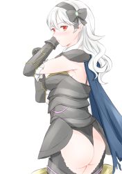 Rule 34 | 1girl, ass, blush, breasts, fire emblem, fire emblem fates, hairband, long hair, looking at viewer, looking back, nintendo, pointy ears, red eyes, solo, tico, white hair