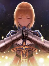 Rule 34 | 1girl, absurdres, ahoge, ariinine, armor, armored dress, artoria pendragon (fate), blonde hair, caliburn (fate), closed eyes, fate/stay night, fate (series), gauntlets, highres, saber (fate), serious, solo