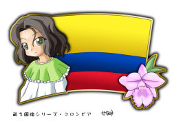 Rule 34 | 1girl, black hair, colombia, colombian flag, flag, flower, murakami senami, orchid