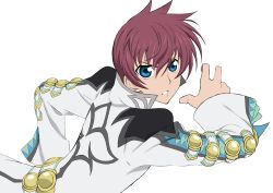 Rule 34 | 1boy, absurdres, asbel lhant, asuhomu, bad id, bad pixiv id, blue eyes, coat, highres, male focus, red hair, simple background, solo, tales of (series), tales of graces, white background