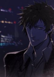 Rule 34 | 10s, 1boy, black hair, formal, highres, kougami shin&#039;ya, male focus, miwa shirow, necktie, outdoors, portrait, psycho-pass, solo, spiked hair, suit, upper body