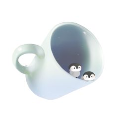 Rule 34 | ayu (mog), baby penguin, bird, cup, emperor penguin, in container, in cup, no humans, original, penguin, signature, simple background, white background