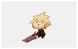 Rule 34 | 1boy, blonde hair, boots, buster sword, chibi, cloud strife, final fantasy, final fantasy vii, grey background, looking up, male focus, nin nakajima, nintendo, simple background, single sleeve, solo, spiked hair, squinting, super smash bros.