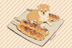 Rule 34 | animal focus, black eyes, dog, fluffy, food, food focus, food request, looking at viewer, mojacookie, no humans, original, oversized food, oversized object, plate, striped, striped background, twitter username
