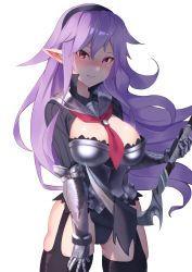 Rule 34 | 1girl, absurdres, armor knight (disgaea), blush, breasts, cameltoe, disgaea, hairband, highres, large breasts, long hair, looking at viewer, pointy ears, purple hair, red eyes, solo, standing, tagme, thighhighs
