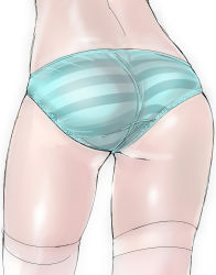 Rule 34 | 1girl, ass, ass focus, bad id, bad pixiv id, close-up, dodai shouji, gradient background, highres, panties, solo, striped clothes, striped panties, thighhighs, topless, trefoil, twintails, underwear, underwear only