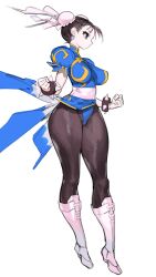 Rule 34 | 1girl, absurdres, boots, bracelet, capcom, chinese clothes, chun-li, earrings, highres, jewelry, liba (leo8d), pantyhose, spiked bracelet, spikes, street fighter, thick thighs, thighs, urieito