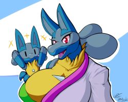 1girl breasts creatures_(company) day-t furry game_freak gen_4_pokemon lucario nintendo open_mouth pokemon pokemon_(creature) red_eyes