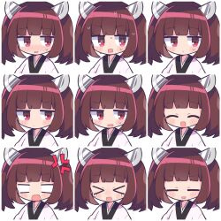 Rule 34 | &gt; &lt;, 1girl, = =, @ @, ^ ^, anger vein, angry, blank eyes, blunt bangs, blush, blush stickers, brown hair, closed eyes, commentary request, embarrassed, expressions, flustered, frown, happy, headgear, highres, japanese clothes, jitome, kimono, looking at viewer, multiple views, nervous sweating, nose blush, open mouth, outline, red eyes, richard (richaball), simple background, smile, sweat, sweatdrop, tearing up, touhoku kiritan, twintails, v-shaped eyebrows, voiceroid, wavy mouth, white kimono, white outline, worried