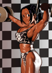 Rule 34 | 1girl, abs, animal print, armpits, arms up, arung samudra (cessa), ass, bikini, black eyes, black hair, bra, breasts, cessa, chinese zodiac, cleavage, commentary, cow print, cowboy shot, dark-skinned female, dark skin, dumbbell, english commentary, exercising, flat ass, large breasts, long hair, ombok diving and delivery services, print bikini, print bra, sideboob, smile, solo, sports bikini, sports bra, sweat, swimsuit, underwear, very sweaty, weightlifting, year of the ox