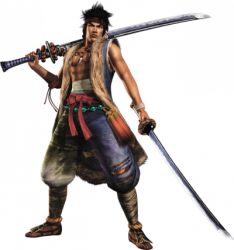 Rule 34 | 1boy, dual wielding, full body, holding, katana, lowres, male focus, miyamoto musashi, official art, sengoku musou, solo, sword, weapon