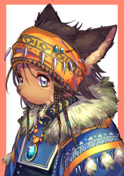 Rule 34 | 1boy, 4040tinta, absurdres, ainu clothes, black hair, braid, expressionless, fur trim, furry, furry male, headband, highres, jewelry, male focus, necklace, original, short hair with long locks, solo, upper body