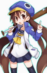 Rule 34 | absurdres, baseball bat, blue hat, disgaea, hat, highres, himawari (kawaisounaedesu), kazamatsuri fuuka, outline, solo, tagme, thighhighs