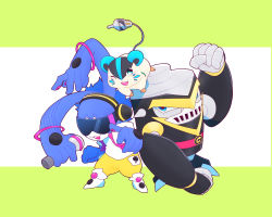 Rule 34 | batterimon (appmon), cable, digimon, looking at viewer, mcmon, one eye closed, sunglasses, tutomon, wink