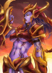 Rule 34 | 1girl, abs, absurdres, artist name, breasts, character name, fire, hat, highres, huge filesize, incredibly absurdres, league of legends, long hair, monori rogue, navel, shyvana, smile, solo, tattoo, underboob, yellow eyes