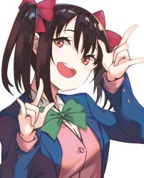 Rule 34 | 1girl, absurdres, artist name, artist request, black hair, black thighhighs, blazer, blue jacket, blush, bow, bowtie, buttons, cardigan, double w, female focus, hair bow, highres, jacket, long sleeves, looking at viewer, love live!, love live! school idol project, nico nico nii, pleated skirt, red bow, red eyes, school uniform, shirt, short hair, short twintails, skirt, smile, solo, thighhighs, twintails, w, white background, white shirt, yazawa nico, zettai ryouiki