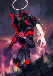 Rule 34 | 1other, eva 01, evangelion: 2.0 you can (not) advance, forest, glowing, glowing eye, glowing hand, halo, horns, hungry clicker, mecha, mountain, nature, neon genesis evangelion, no humans, rebuild of evangelion, red eyes, robot, single horn, solo
