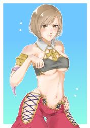 Rule 34 | 1girl, ashelia b&#039;nargin dalmasca, blonde hair, breasts, cleavage, closed mouth, cosplay, final fantasy, final fantasy xii, highres, short hair, simple background, solo