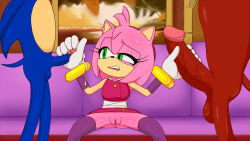Rule 34 | amy rose, bottomless, cum, cum on hand, disgust, double handjob, excito, handjob, highres, knuckles the echidna, netorare, no panties, penis, penis size difference, premature ejaculation, small penis, small penis humiliation, sonic (series), sonic boom (series), sonic the hedgehog, veins, veiny penis