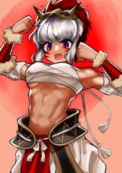 Rule 34 | 1girl, abs, absurdres, breasts, fire emblem, fire emblem fates, highres, japanese clothes, lili painter, looking at viewer, mask, medium breasts, medium hair, muscular, muscular female, nintendo, oni mask, rinkah (fire emblem), sarashi, solo, upper body
