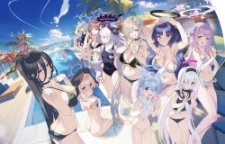 Rule 34 | 6+girls, animal ears, arona (blue archive), aru (blue archive), asuna (blue archive), bare arms, bare legs, bare shoulders, beret, bikini, black bikini, black choker, black hair, black hat, black horns, black one-piece swimsuit, black sailor collar, black wings, blue archive, blue eyes, blue hair, blush, braid, breasts, choker, closed eyes, closed mouth, colored inner hair, competition swimsuit, cross hair ornament, day, demon horns, extra ears, grey bikini, grey eyes, grey hair, hair ornament, hair over one eye, hasumi (blue archive), hat, head wings, highres, hina (blue archive), horns, hoshino (blue archive), itou ben, koharu (blue archive), large breasts, light brown hair, long hair, looking at viewer, medium breasts, micro bikini, mika (blue archive), momoka (blue archive), multicolored hair, multiple girls, multiple horns, neckerchief, no wings, official alternate costume, one-piece swimsuit, open mouth, outdoors, parasol, pink bikini, pink eyes, pink hair, plana (blue archive), pointy ears, pool, purple eyes, purple hair, red eyes, rin (blue archive), sailor collar, school swimsuit, shiroko (blue archive), shiroko (swimsuit) (blue archive), short hair, single braid, small breasts, smile, swimsuit, teeth, two side up, umbrella, upper teeth only, very long hair, water, white bikini, white neckerchief, white sailor collar, wings, wolf ears, yellow eyes, yuuka (blue archive)