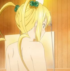 Rule 34 | 1girl, animated, animated gif, ass, back, bathroom, blonde hair, cropped, hair bobbles, hair ornament, hand on own hip, himegami kodama, hip focus, long hair, maken-ki!, nude, solo, standing, takami akio, thighs, twintails, wet, wide hips