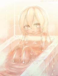 Rule 34 | 1girl, :d, bath, bathing, breasts, completely nude, curss, hair between eyes, hand on own knee, highres, legs together, long hair, looking at viewer, medium breasts, monster girl, no nipples, nude, open mouth, original, sitting, slime girl, smile, solo, see-through body