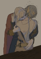 Rule 34 | 2boys, absurdres, androgynous, belt, blonde hair, canute, cape, dagger, eyebrows, eyelashes, from behind, hand on another&#039;s shoulder, highres, kiss, knife, konki, long hair, male focus, messy hair, multiple boys, prince, red cape, scar, thorfinn, undressing, undressing another, viking, vinland saga, weapon, yaoi
