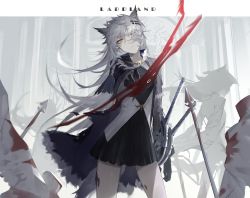Rule 34 | 1girl, animal ears, arknights, black jacket, black shorts, blood, character name, closed mouth, jacket, lappland (arknights), long hair, looking at viewer, material growth, oripathy lesion (arknights), scar, scar across eye, scar on face, sheath, sheathed, shorts, shui ran moon, solo, sword, tail, weapon, white hair, wolf ears, wolf girl, wolf tail, yellow eyes