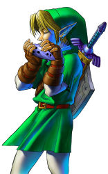 Rule 34 | 1boy, absurdres, green shirt, hat, highres, link, male focus, master sword, nintendo, ocarina, official art, pointy ears, solo, the legend of zelda, the legend of zelda: ocarina of time
