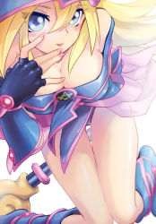 Rule 34 | 1girl, bare shoulders, blonde hair, blue eyes, blue footwear, blush, blush stickers, boots, breasts, choker, cleavage, dark magician girl, duel monster, fingerless gloves, gloves, hat, highres, large breasts, long hair, open mouth, otaki55, panties, pentacle, smile, solo, staff, thigh gap, underwear, wizard hat, yu-gi-oh!, yuu-gi-ou, yu-gi-oh! duel monsters