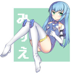 Rule 34 | 1girl, alice gear aegis, ass, ben1shoga, blue hair, boots, breasts, character request, dress, elbow gloves, gloves, green eyes, hands on own stomach, highres, knees together feet apart, knees up, legs, long hair, lying, on back, panties, panty peek, pantyshot, short dress, sleeveless, sleeveless dress, small breasts, solo, thigh boots, thighhighs, thighs, underwear, white footwear, white gloves, white panties, white thighhighs