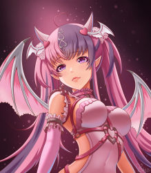 Rule 34 | 1girl, artist name, backless outfit, breasts, choker, demon girl, demon horns, demon tail, demon wings, dress, elbow gloves, fibox, frilled choker, frills, gloves, hair ornament, head wings, heart, heart hair ornament, highres, horns, ironmouse, ironmouse (demon form), long hair, looking at viewer, medium breasts, multicolored hair, pink hair, pointy ears, purple hair, smile, streaked hair, tail, twintails, virtual youtuber, vshojo, white dress, white gloves, wings