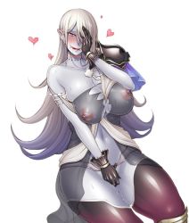 Rule 34 | 00s, 1girl, breasts, dullahan (taimanin asagi), female focus, fingering, heart, heart-shaped pupils, large breasts, lilith-soft, long hair, looking at viewer, monster girl, naughty face, nipples, pale skin, pussy juice, saliva, scar, shiny skin, sian, silver hair, solo, sweat, symbol-shaped pupils, taimanin (series), taimanin asagi, taimanin asagi kessen arena