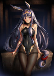 Rule 34 | &gt;:), 1girl, absurdres, animal ears, arms at sides, bangle, bare shoulders, black one-piece swimsuit, blush, bracelet, breasts, brown pantyhose, closed mouth, collarbone, commentary request, competition swimsuit, covered navel, dark-skinned female, dark skin, earrings, facepaint, fate/grand order, fate (series), hairband, highres, hoop earrings, jewelry, legs together, long hair, looking at viewer, low-tied long hair, medium breasts, nail polish, neck ring, nitocris (fate), one-piece swimsuit, pantyhose, pantyhose under swimsuit, purple eyes, purple hair, rabbit ears, red nails, solo, standing, swimsuit, thighband pantyhose, tsurime, ulrich (tagaragakuin), v-shaped eyebrows, very long hair