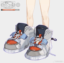 Rule 34 | 1other, ambiguous gender, bare legs, chinese commentary, commentary request, english text, feet only, grey background, grey footwear, highres, knees, logo, nintendo, shoelaces, shoes, simple background, sneakers, solo, splatoon (series), watermark, weibo logo, weibo watermark, yize qingri