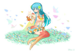 Rule 34 | 1girl, aqua eyes, aqua hair, boots, bracelet, breasts, bug, butterfly, dress, earrings, eirika (fire emblem), field, fire emblem, fire emblem: the sacred stones, fire emblem heroes, flower, flower earrings, flower field, full body, hair between eyes, hair flower, hair ornament, highres, insect, jewelry, kwz ini, long hair, medium breasts, nintendo, simple background, sitting, skirt, smile, solo, thigh boots, thighhighs, wrist cuffs, zettai ryouiki