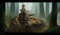 Rule 34 | 2girls, absurdres, artist name, bad id, bad pixiv id, black hair, breasts, brown eyes, bush, caterpillar tracks, commentary request, day, forest, gun, highres, imperial japanese army, long hair, military, military uniform, military vehicle, motor vehicle, multiple girls, nature, original, rifle, short hair, tank, tree, type 97 chi-ha, uniform, weapon, youotaku